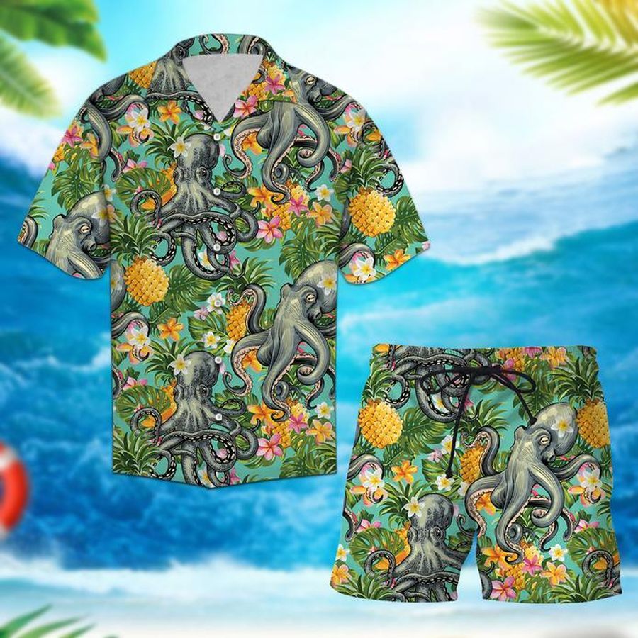 Tropical Pineapple Octopus Set Hawaiian Shirt Pre10527, Hawaiian shirt, beach shorts, One-Piece Swimsuit, Polo shirt, Personalized shirt, gift shirts