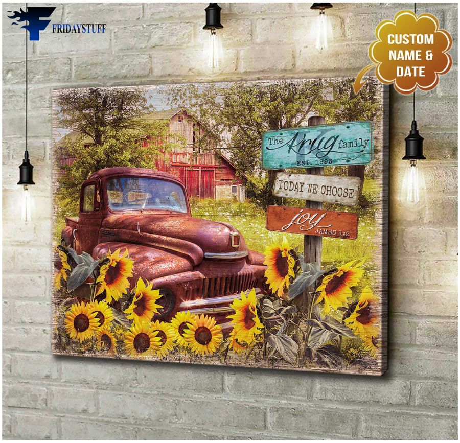 Truck Sunflower, Farmhouse Scene Customized Personalized NAME