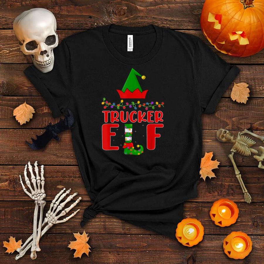 Trucker Elf Matching Family Lighting Christmas T Shirt