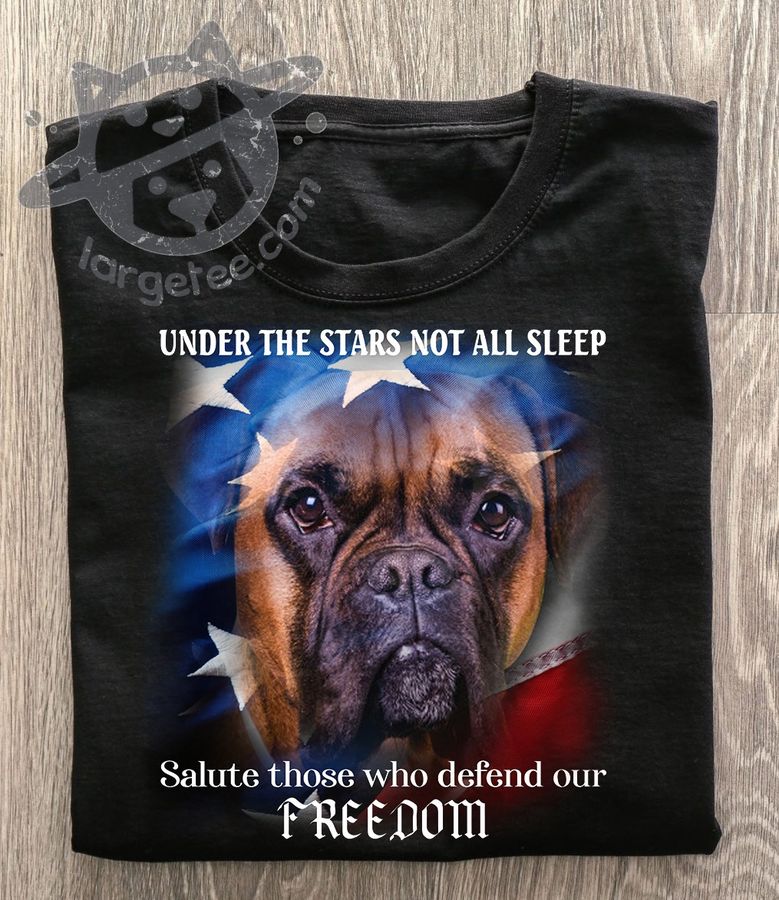 Under the stars not all sleep salute those who defend on freedom – Pug dog and America flag