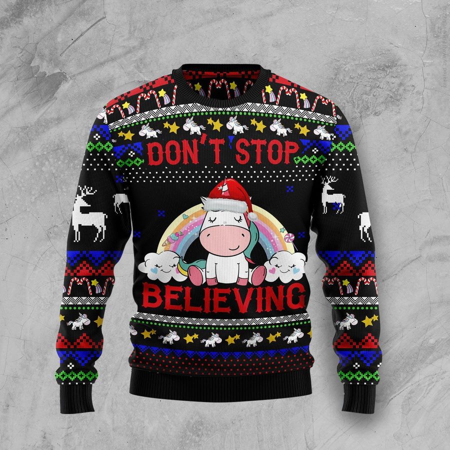 Unicorn Dont Stop Believing Ugly Christmas Sweater All Over Print