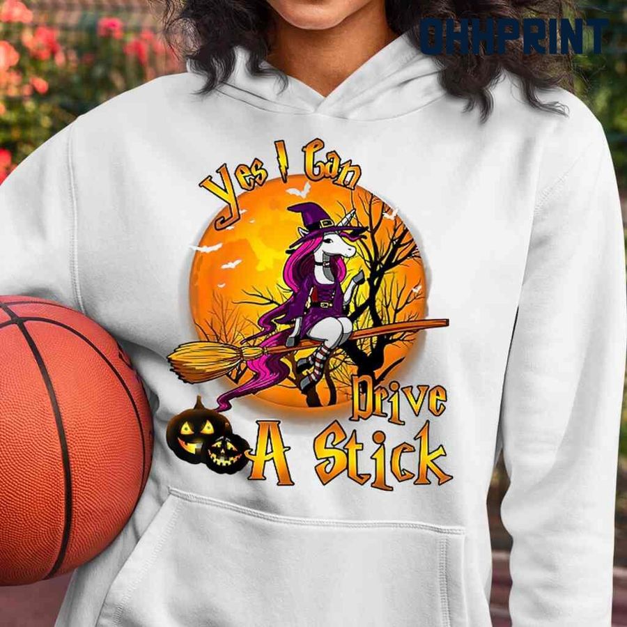 Unicorn Yes I Can Drive A Stick Halloween Witch Tshirts White