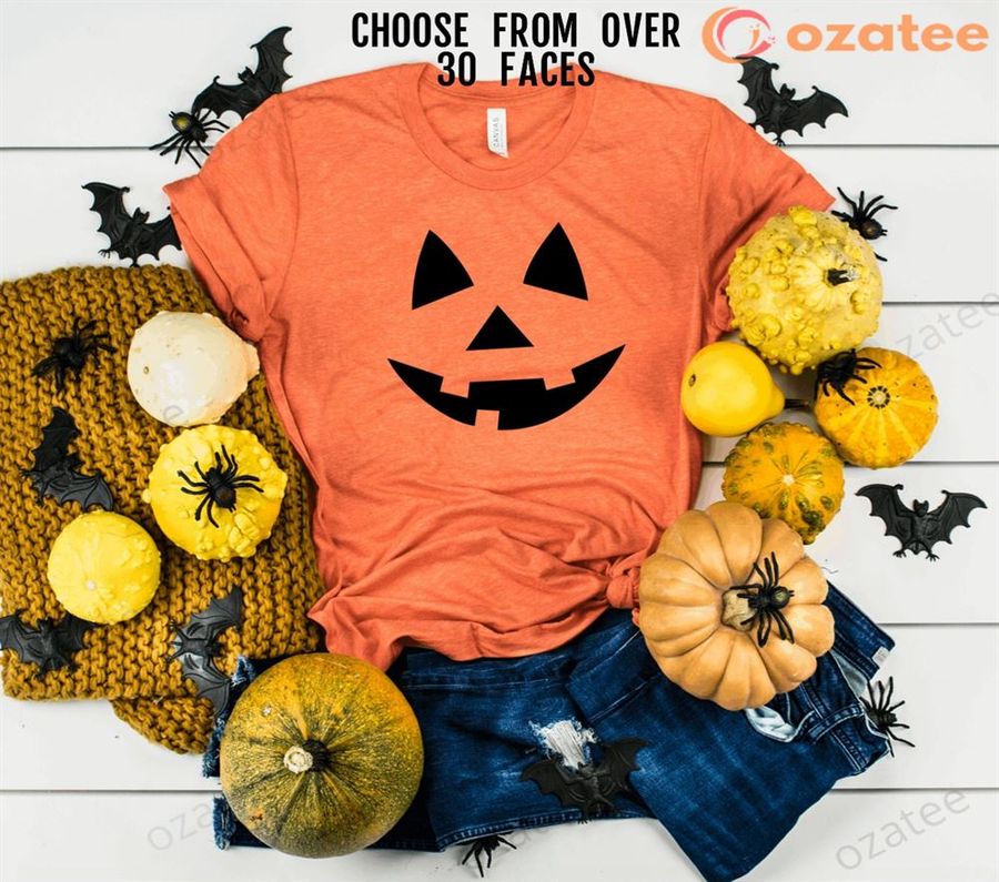 Unisex Halloween Face Shirt – Pumpkin Face Shirt – Jack O Lantern Shirt – Adult Halloween T-shirt