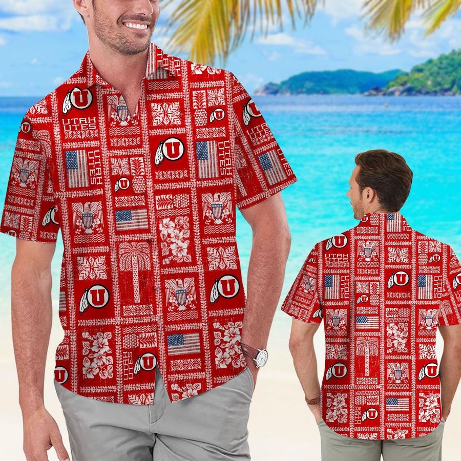 Utah Utes Summer Commemorative Short Sleeve Button Up Tropical Aloha Hawaiian Shirts For Men Women