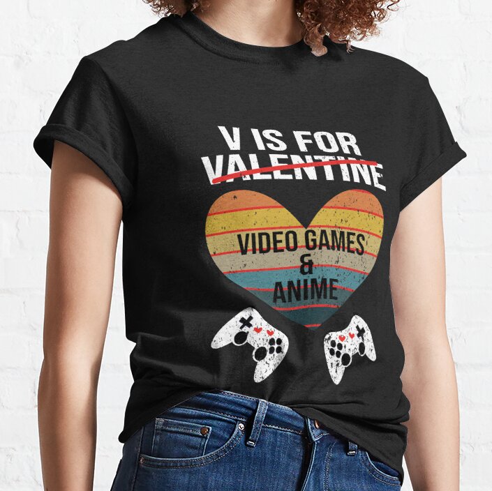 V Is For Video Games Valentines Day Vintage Heart Gamer, valentine Boys  Classic T-Shirt