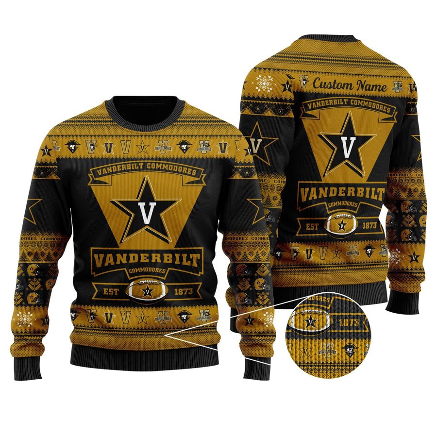 Vanderbilt Commodores Football Team Logo Personalized Ugly Christmas Sweater Ugly