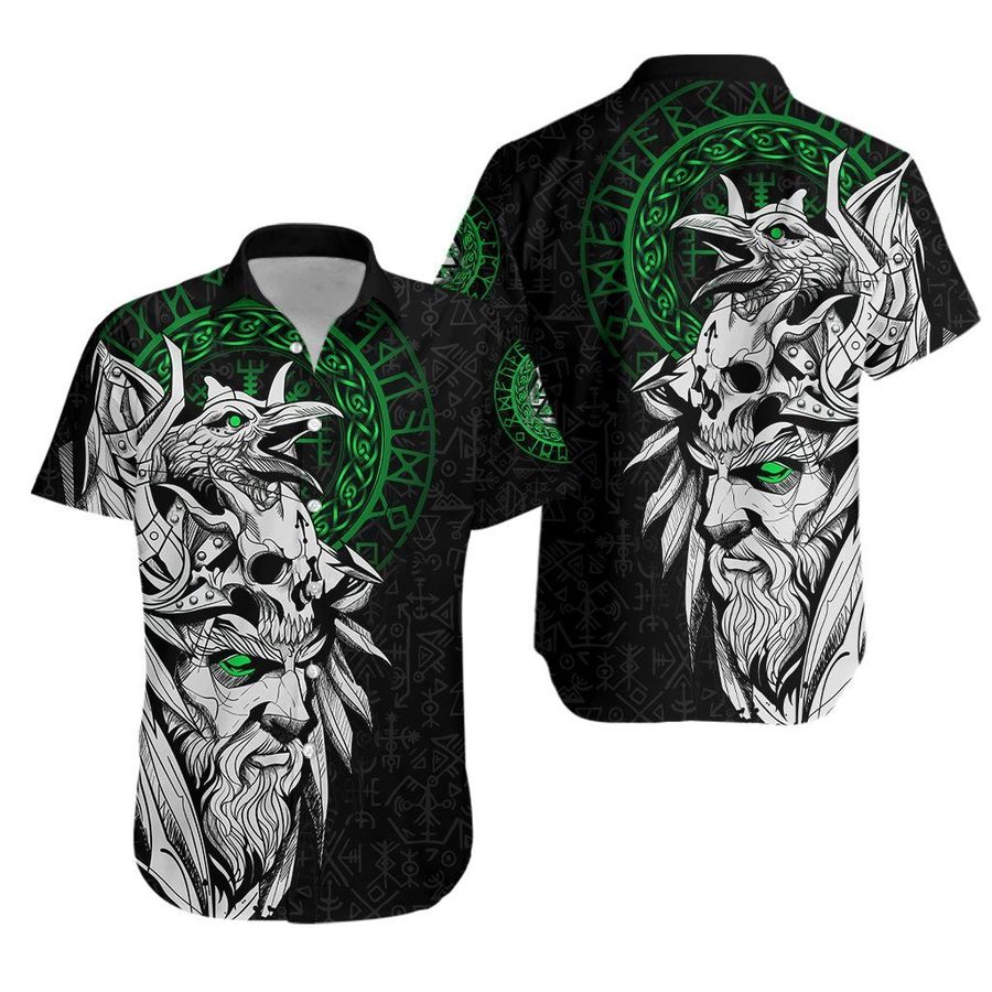 Viking Odin And Raven Green Hawaiian Shirt Pre10136, Hawaiian shirt, beach shorts, One-Piece Swimsuit, Polo shirt, Personalized shirt, funny shirts