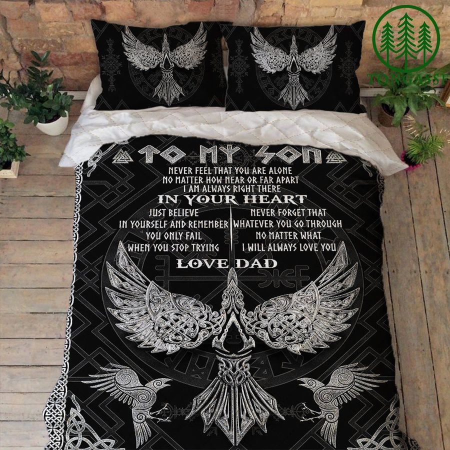 Viking Raven Quilt Bedding Set To My Son Believe In Yourself