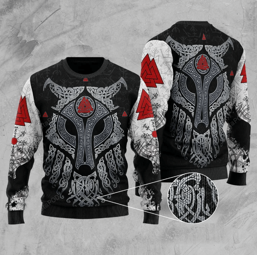 Viking Wolf Ugly Christmas Sweater All Over Print Sweatshirt Ugly.png
