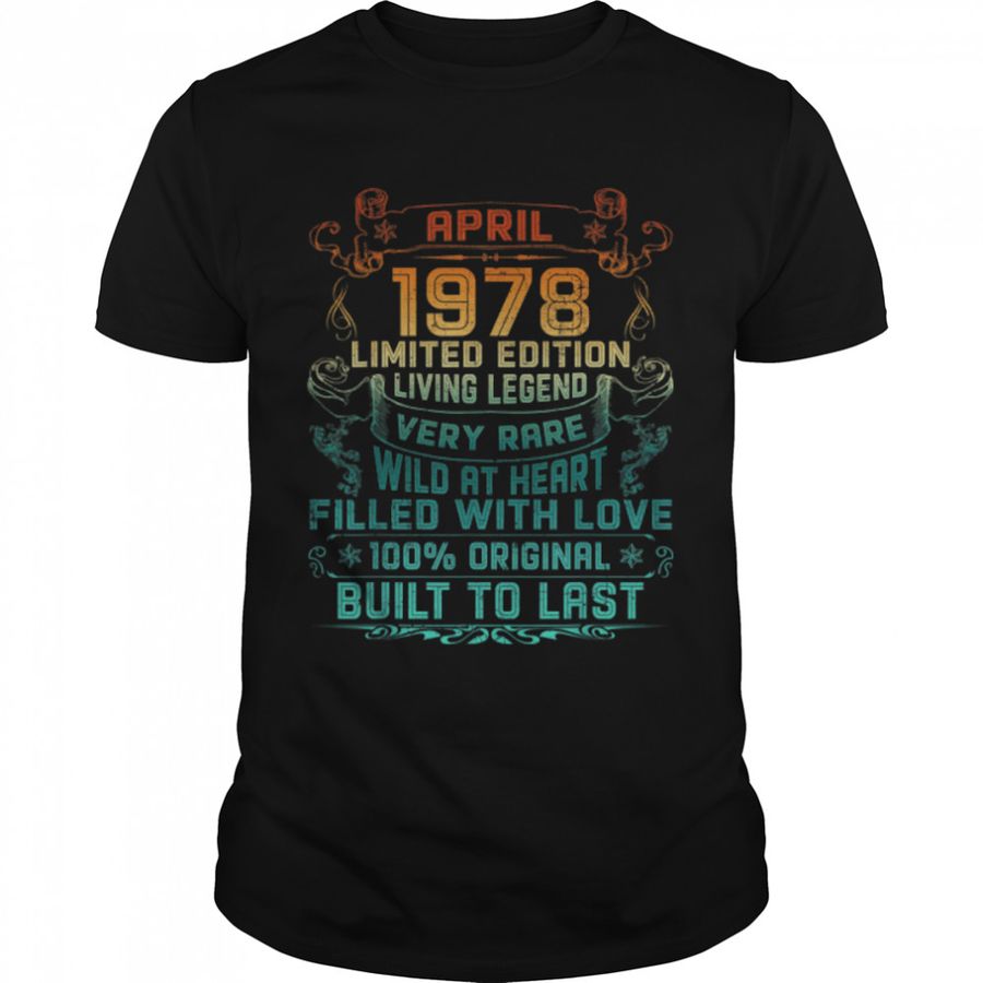 Vintage 44 Years Old April 1978 44th Birthday Gift T-Shirt B09V39XH2T