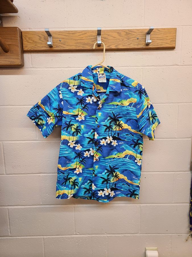 Vintage Aloha Shirt   Size M Hawaiian Togs Blue Hawaiian Shirt    Blue Surf Shirt    Colorful Shirt  Rockabilly  Palm Frond Leaf Shirt