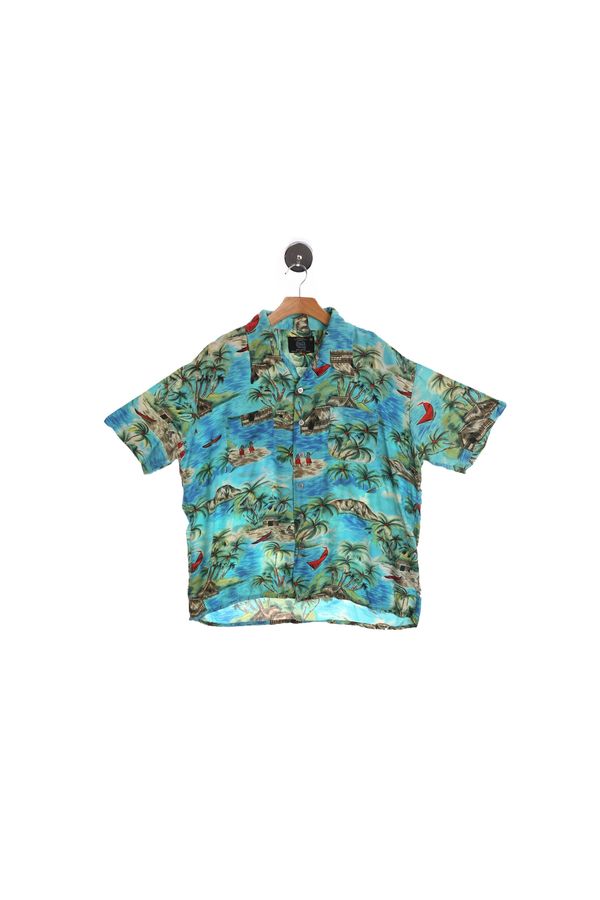 Vintage Blue Hawaiian Shirt - Beach Print - Tailored for Andrew Lewis