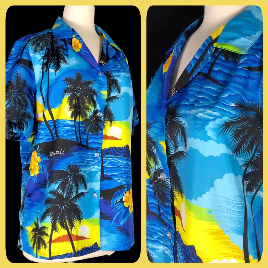 Vintage Ladies Hawaiian Shirt from Royal Creations, Size Medium, Beautiful Tropical Graphics