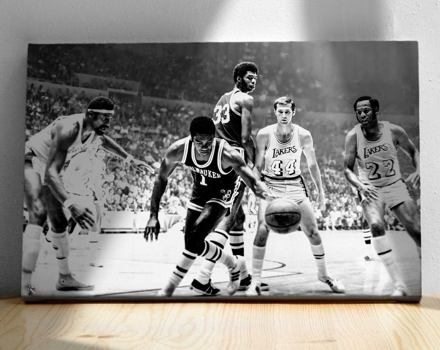 Vintage NBA Poster, The Milwaukee Bucks’, Oscar Robertson,  Lew Alcindor, Los Angeles Lakers, Jerry West, Elgin Baylor, Wilt Chamberlain