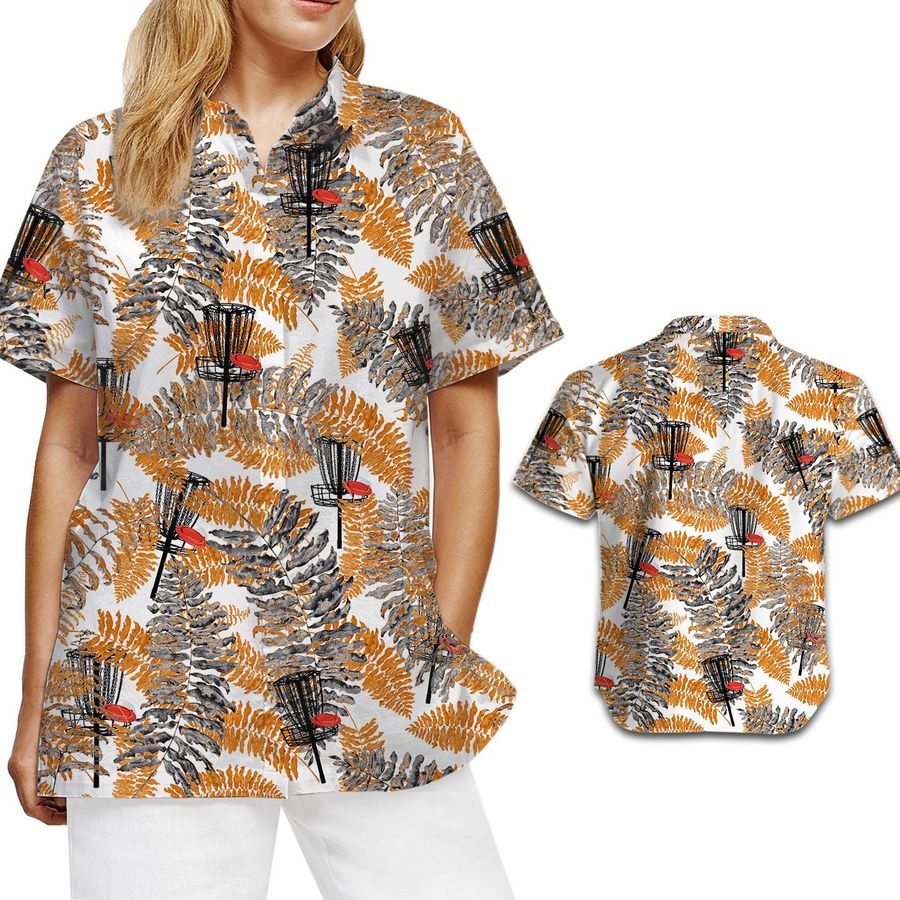 Vintage Retro Style Disc Golf Women Aloha Hawaiian Button Up Shirt For Sport Lovers At Beach On Summer Vacation Or Picnic Days