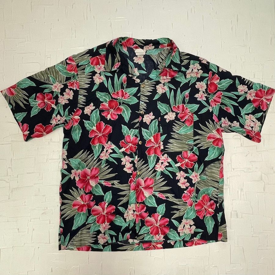 Vintage Surf Floral Allover Print Hawaiian Shirt  Vintage Hawaiian Shirt  Floral Print  Summer Shirt  Made In USA  SKU M-1206