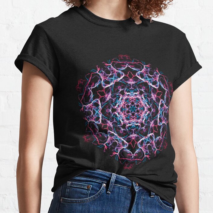 Violet Hexagonal Mandala black background Classic T-Shirt