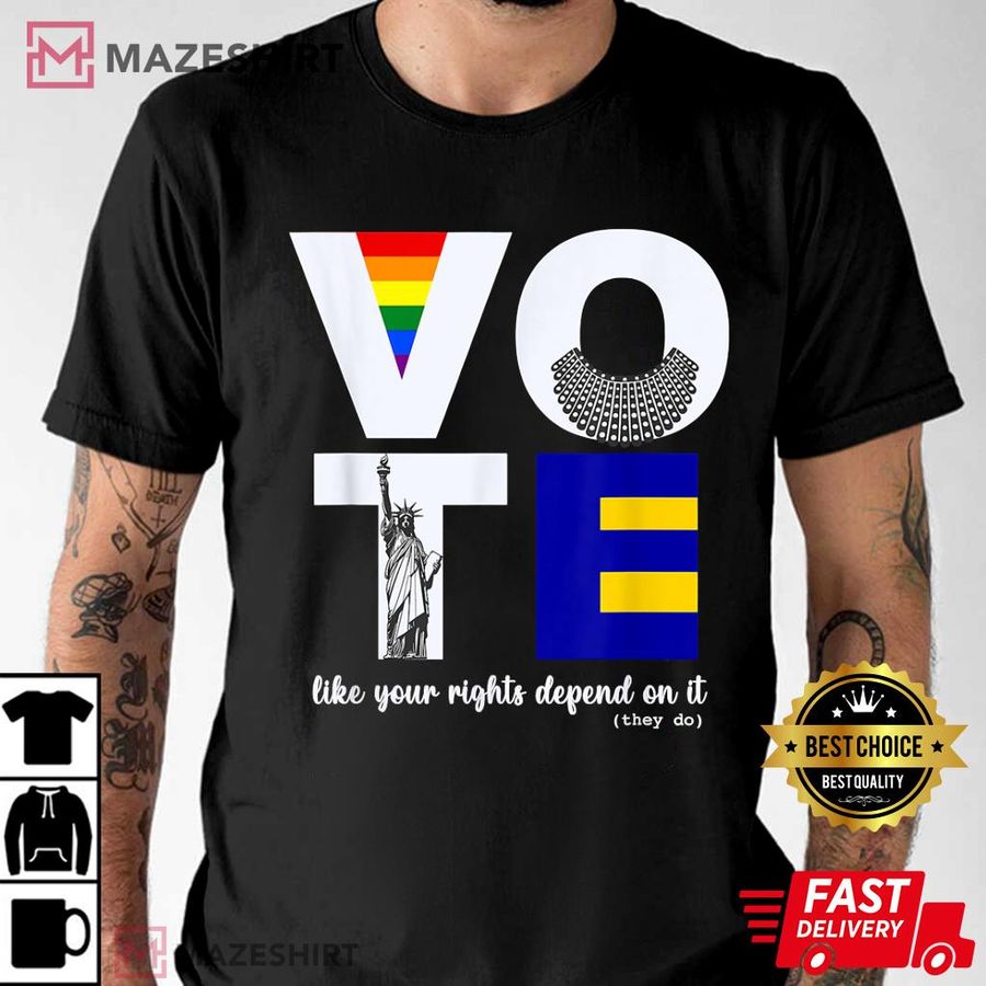 Vote Dissent Collar Statue of Liberty Pride Flag Equality T-Shirt
