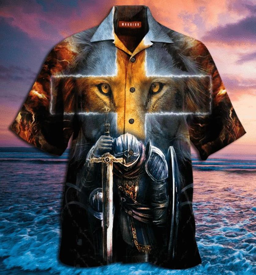 Warrior Of Christ Lion Cross Hawaiian Shirt Pre12043, Hawaiian shirt, beach shorts, One-Piece Swimsuit, Polo shirt, Personalized shirt, funny shirts