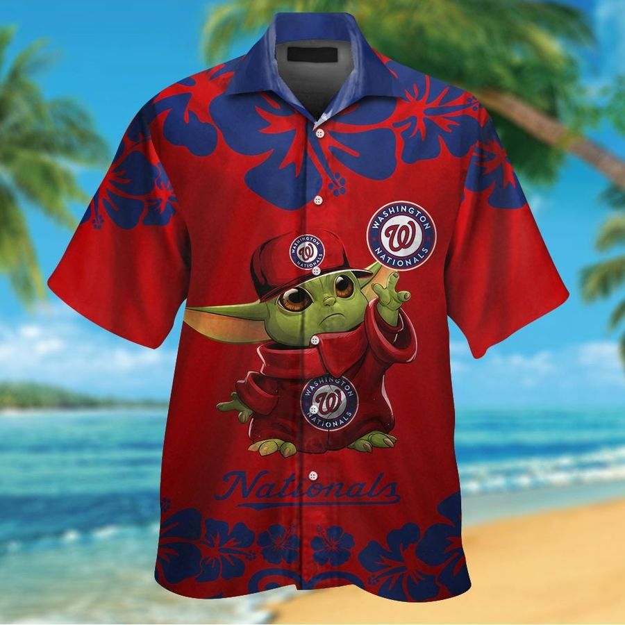 Washington Nationals Baby Yoda Short Sleeve Button Up Tropical Aloha Hawaiian Shirts For Men Women