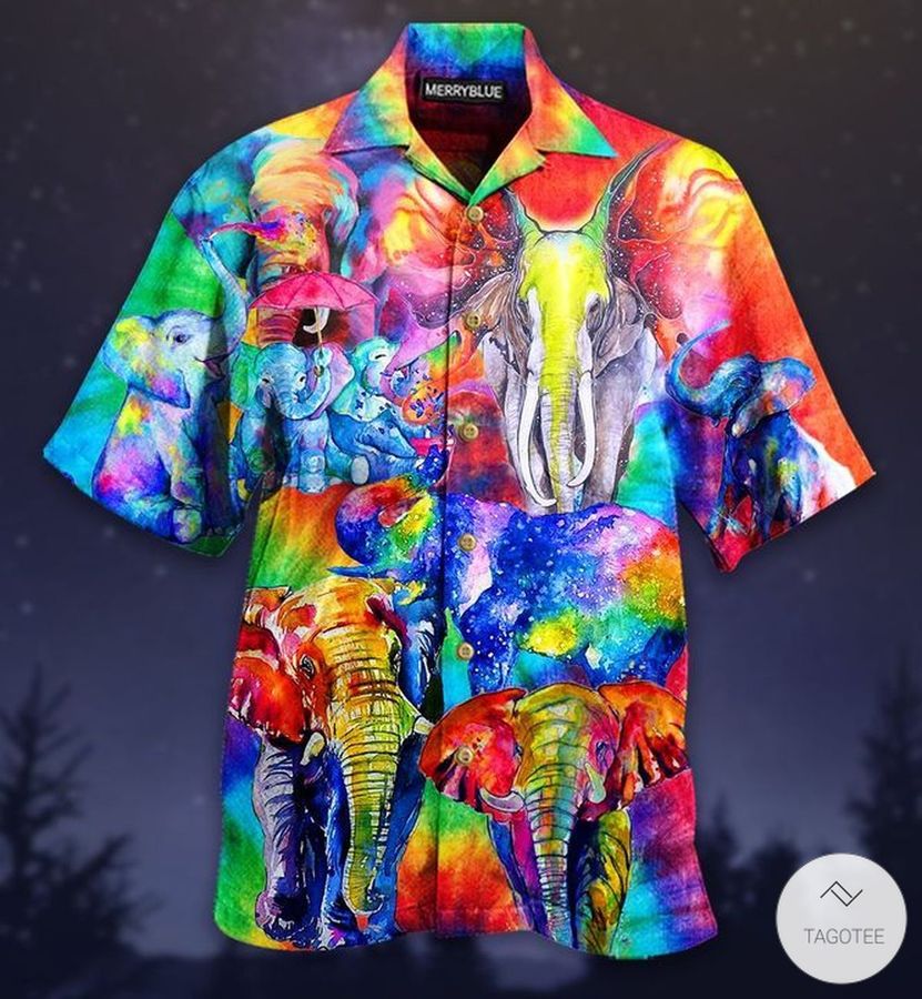 Watercolor Rainbow Elephant Family Hawaiian Shirt