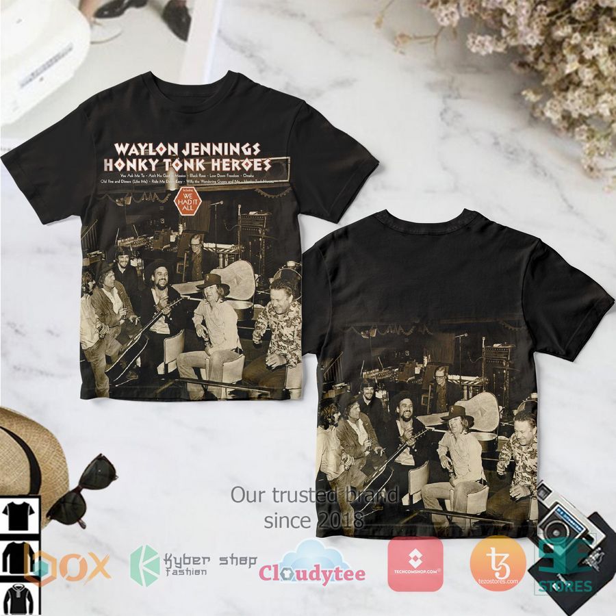Waylon Jennings Honky Tonk Heroes Album 3D T-Shirt – LIMITED EDITION