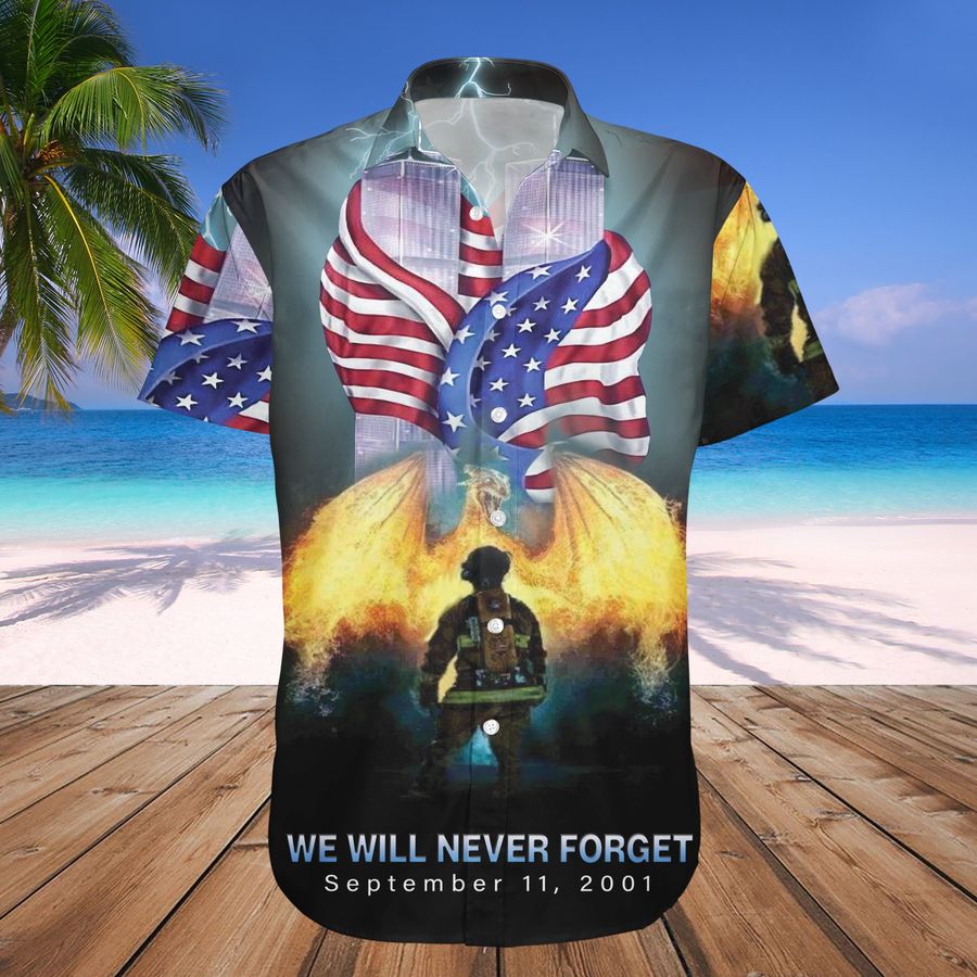 We Will Never Forget 911 Shirt, Summer Shirt, Summer Hawaiian Shirt, Made in Hawaii, 911 Hawaiian Shirt