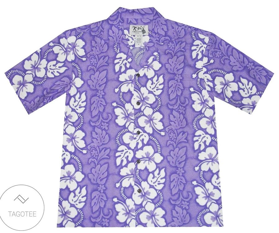 White Hibiscus Panel Purple Hawaiian Shirt