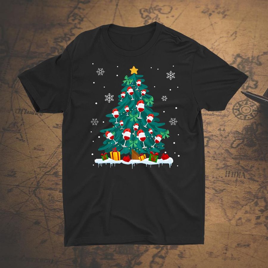Wine Christmas Tree Xmas Ornament Decorating Funny Shirt