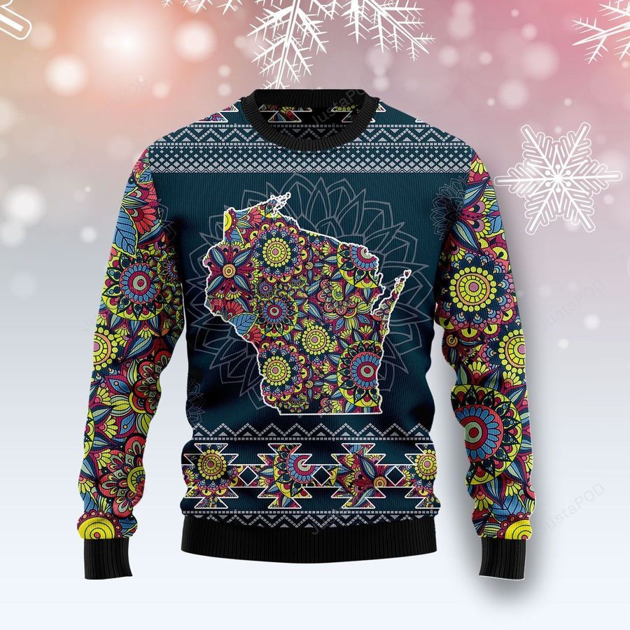 Wisconsin Blue Mandala Ugly Christmas Sweater Ugly Sweater Christmas Sweaters