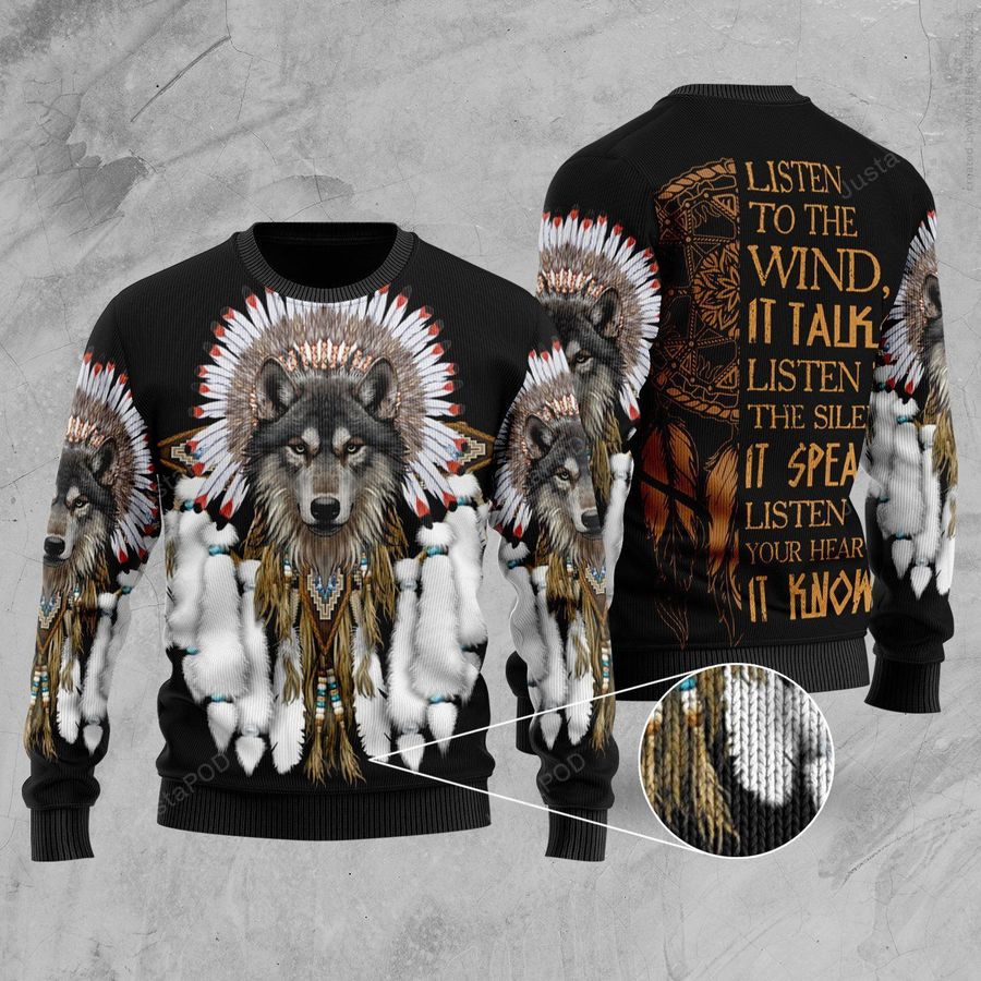 Wolf Listen To The Wind It Talks Ugly Christmas Sweater