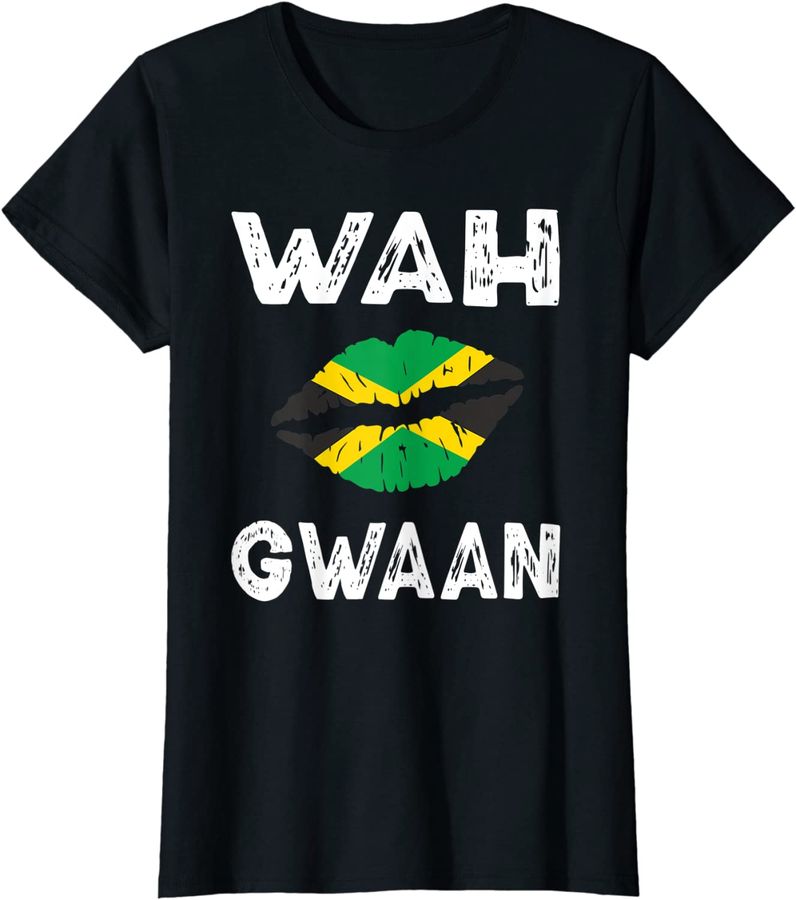 Womens Jamaica Shirt Wah Gwaan Saying Lips Jamaican Flag Jamaican