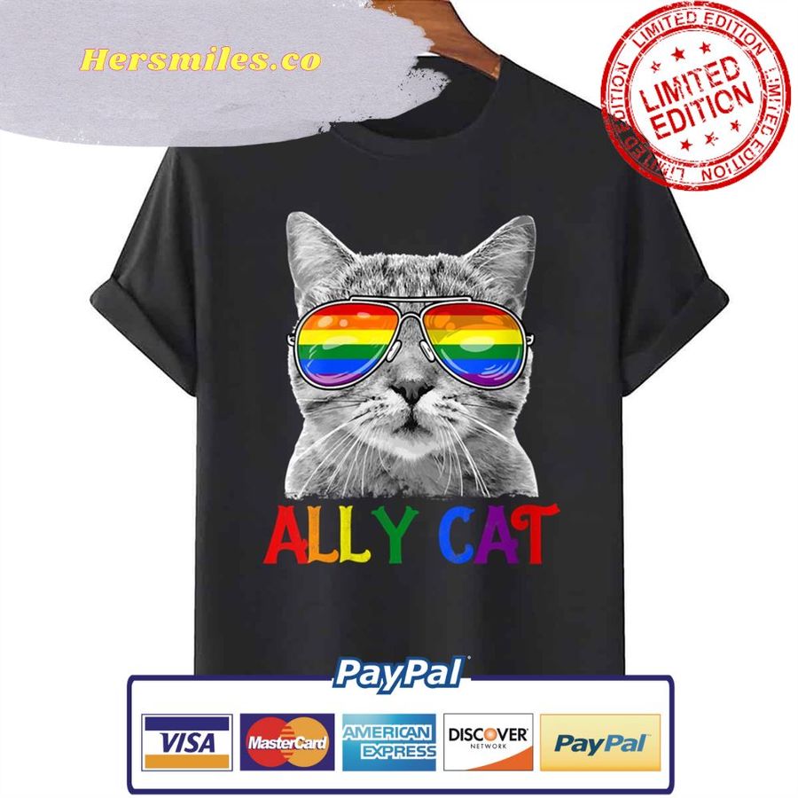 Womens Lgbtq Proud Ally Cat Purride Paw Gay Pride Rainbow Flag Unisex T-Shirt