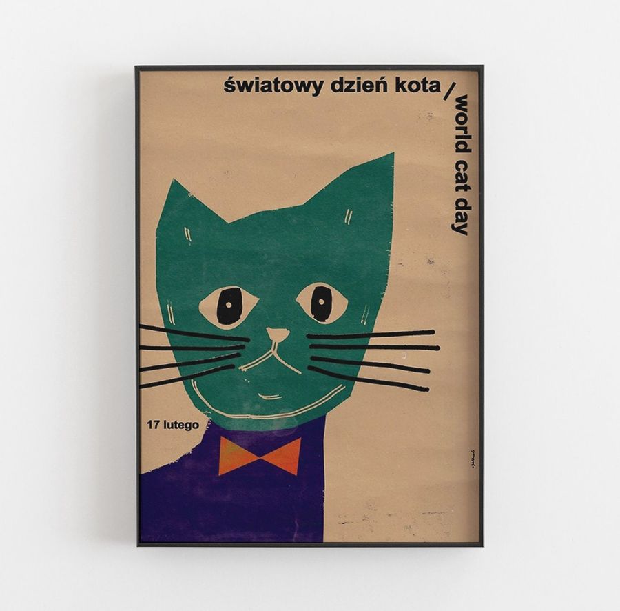 World Cat Day (Światowy Dzień Kota)  original polish poster, print, illustration, art  B1 68x98 cm (manifesto, cartel, ポスター, affiche)