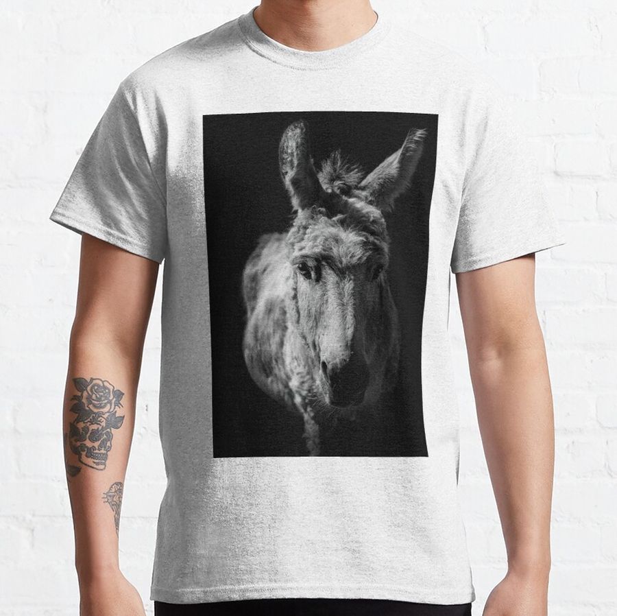 'Little Donkey in Black II' - Soulful Donkey in Low-key Monochrome Classic T-Shirt