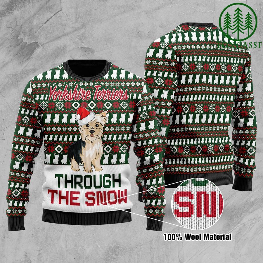 Yorkshire Terriers Through The Snow Christmas Ugly Sweater