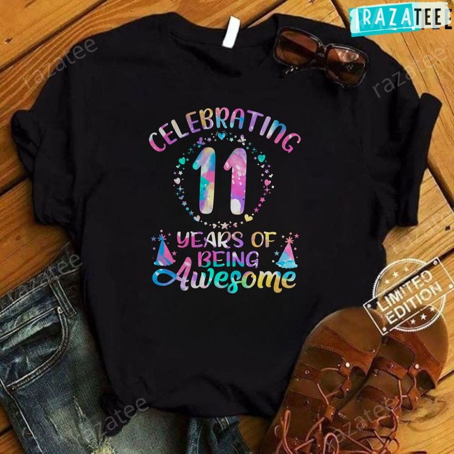 11 Years of Being Awesome ,11 Years Old, 11th Birthday Tie Dye T-Shirt, Happy 11th Birthday Daughter