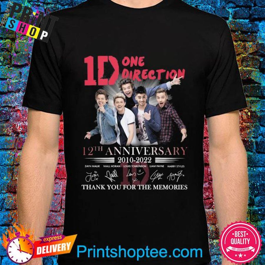 1D One Direction 12th anniversary 2010 2022 thank you for the memories signatures shirt