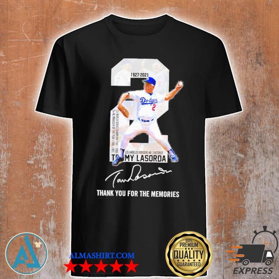 2 Tommy Lasorda Dodgers signature thank you for the memories shirt