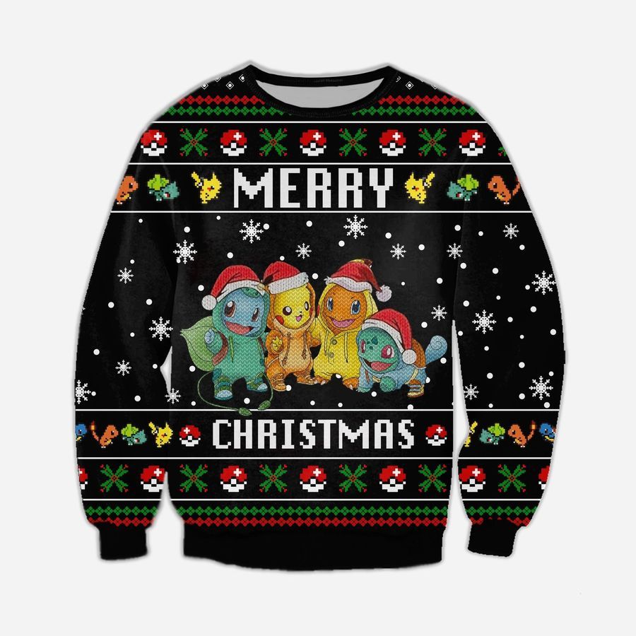2021 Santa Pokemon Merry Christmas Ugly Sweater Over Print