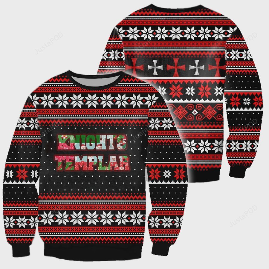 3D All Over Knights Templar Ugly Sweater Ugly Sweater Christmas