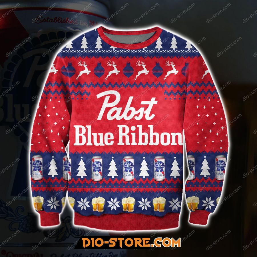 3D All Over Print Knitting Pattern Pabst Blue Ribbon Beer Ugly Christmas Sweater Hoodie All Over Printed Cint10235, All Over Print, 3D Tshirt, Hoodie