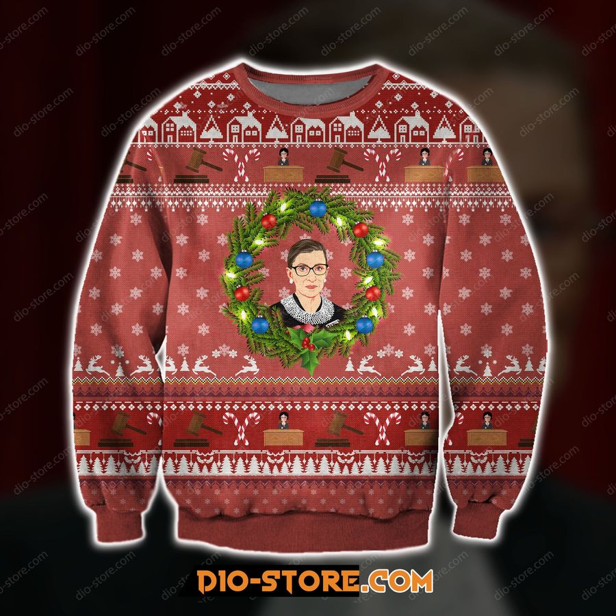 3D All Over Print Knitting Pattern Ruth Bader Ginsburg Ugly Christmas Sweater Hoodie All Over Printed Cint10261, All Over Print, 3D Tshirt, Hoodie