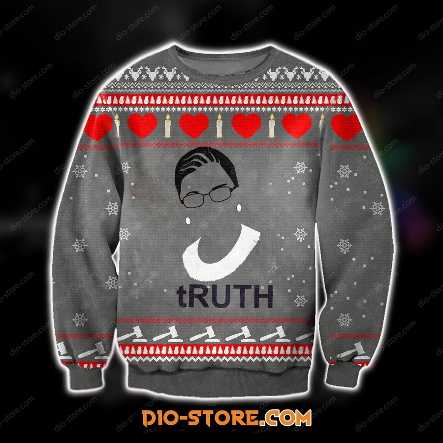 3D All Over Print Knitting Pattern Ruth Bader Ginsburg Ugly Christmas Sweater Hoodie All Over Printed Cint10264, All Over Print, 3D Tshirt, Hoodie