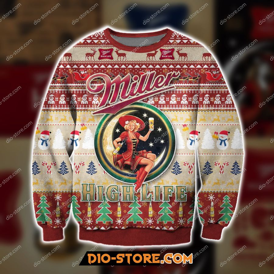 3D All Over Print Miller High Life Beer Ugly Christmas Sweater Hoodie All Over Printed Cint10313, All Over Print, 3D Tshirt, Hoodie, Sweatshirt