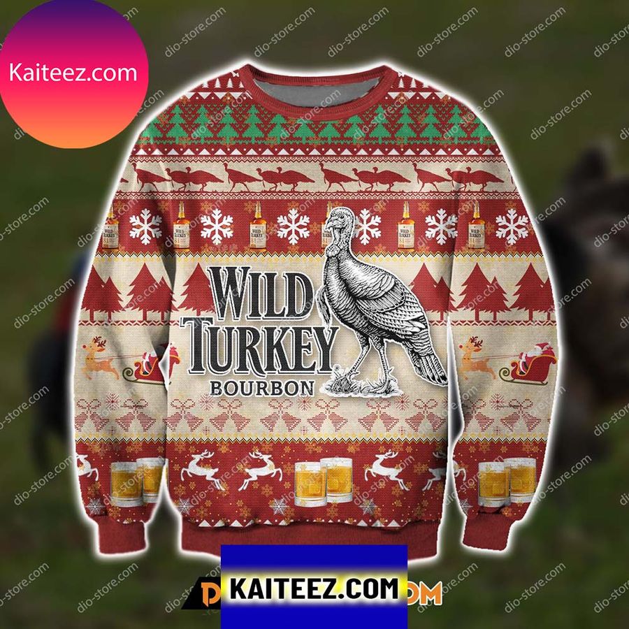 3D All Over Print Wild Turkey Bourbon Whiskey Christmas Ugly  Sweater