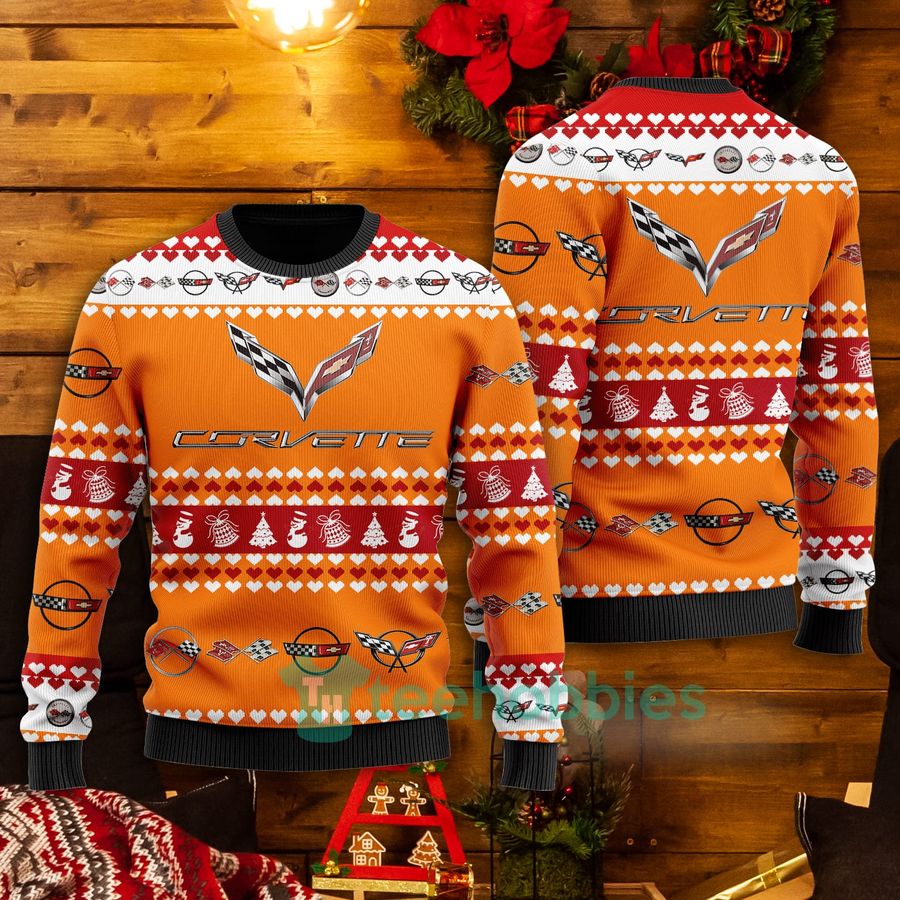 3D All Over Printed Chevrolet Corvette Orange Christmas Sweater