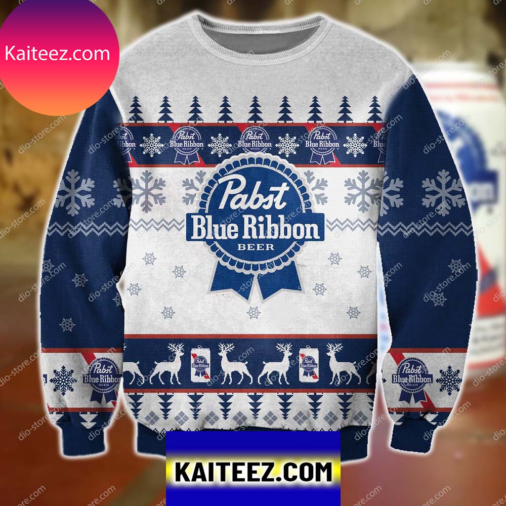 3d All Over Printed Pabst Blue Ribbon Beer Christmas Ugly Sweater