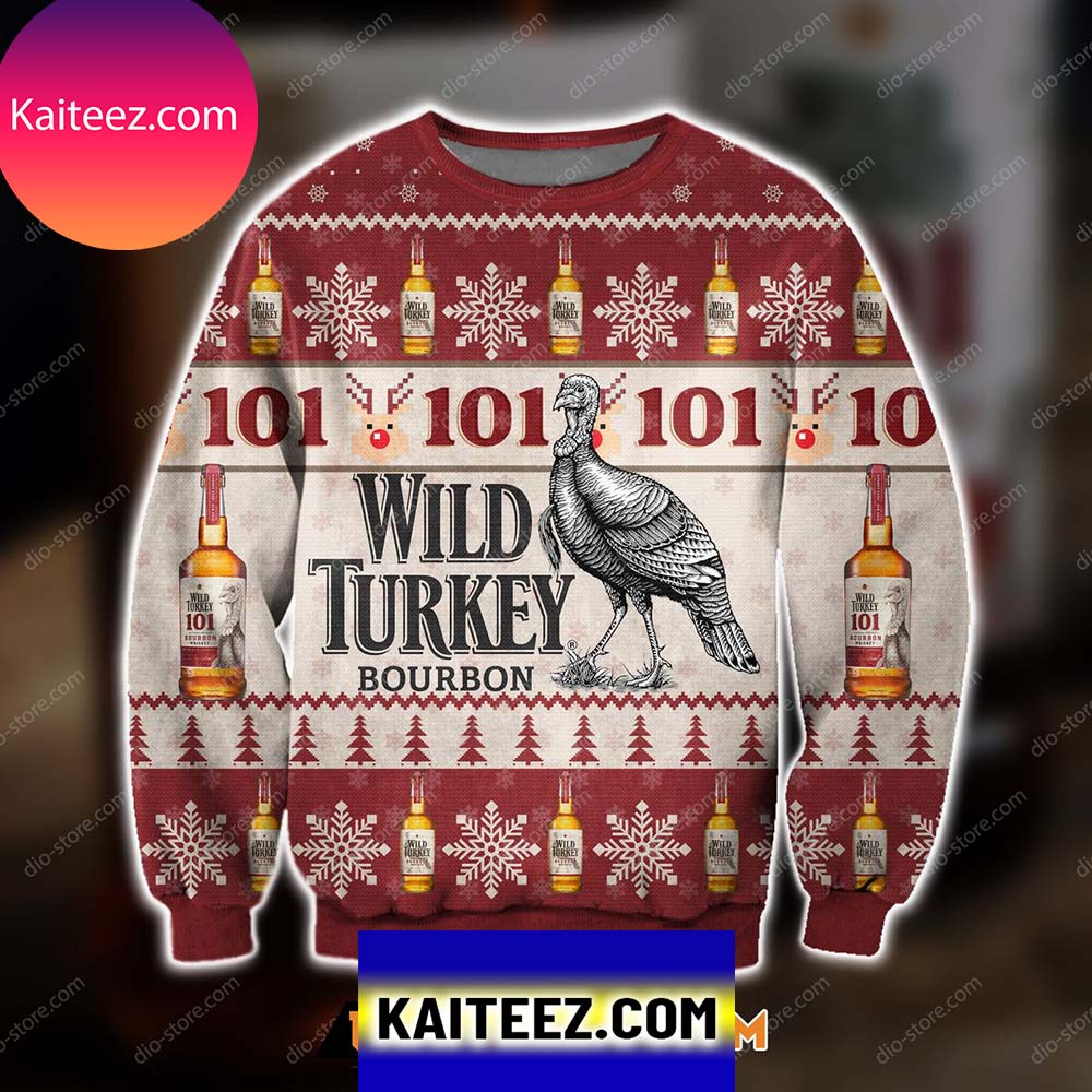 3d All Over Printed Wild Turkey Bourbon Whiskey Christmas Ugly Sweater