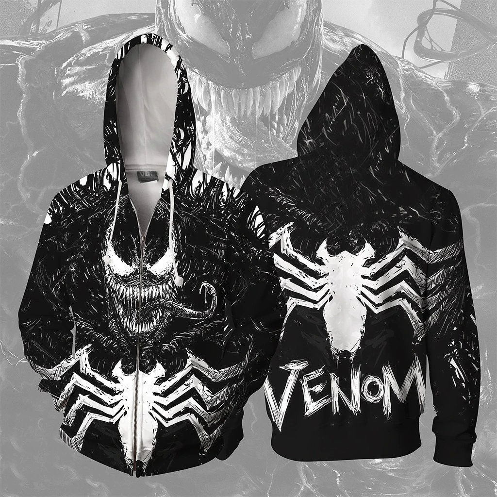 3D Hoodie Black Venom Carnage Big White Red Logo Spider Costume Cosplay Hoodie 3D Print Superhero Sweatshirts Hip Hop Zipper Jackets Tops